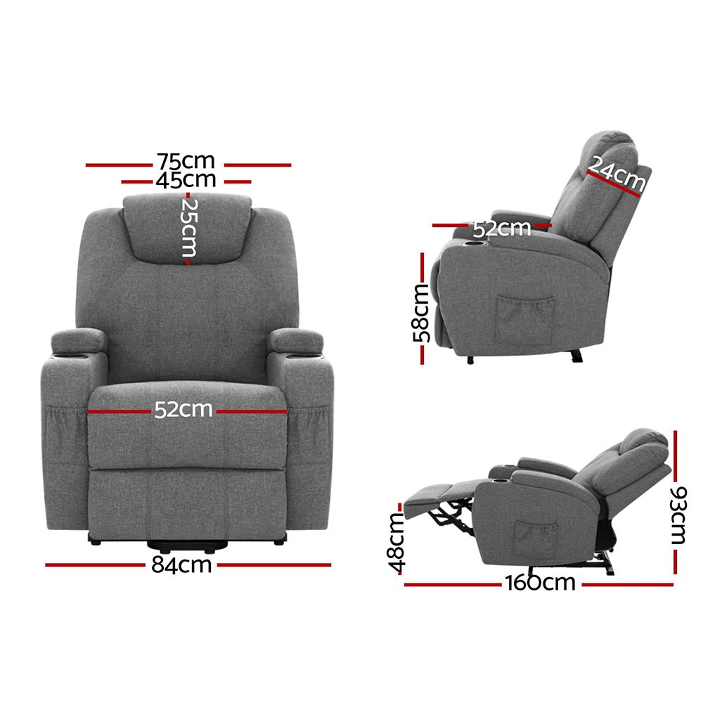 Marlook Recliner Chair Lift Assist Heated Massage Chair Velvet Milio