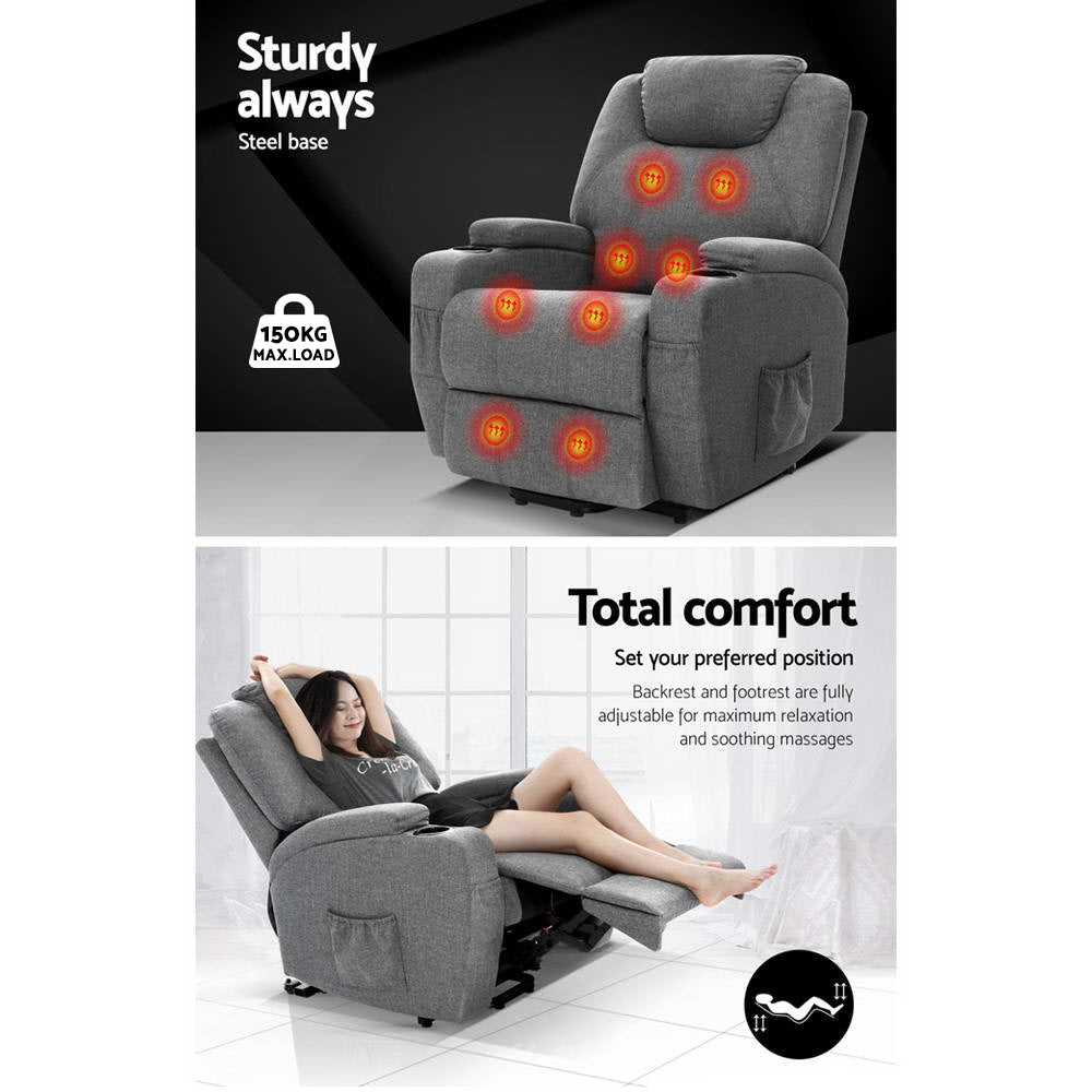 Marlook Recliner Chair Lift Assist Heated Massage Chair Velvet Milio
