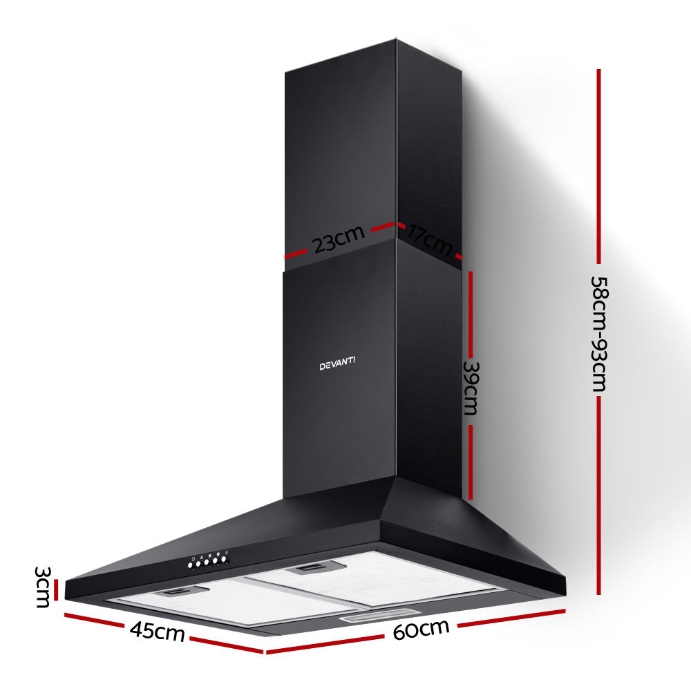 Marlook 600mm Range Hood 60cm Rangehood Black