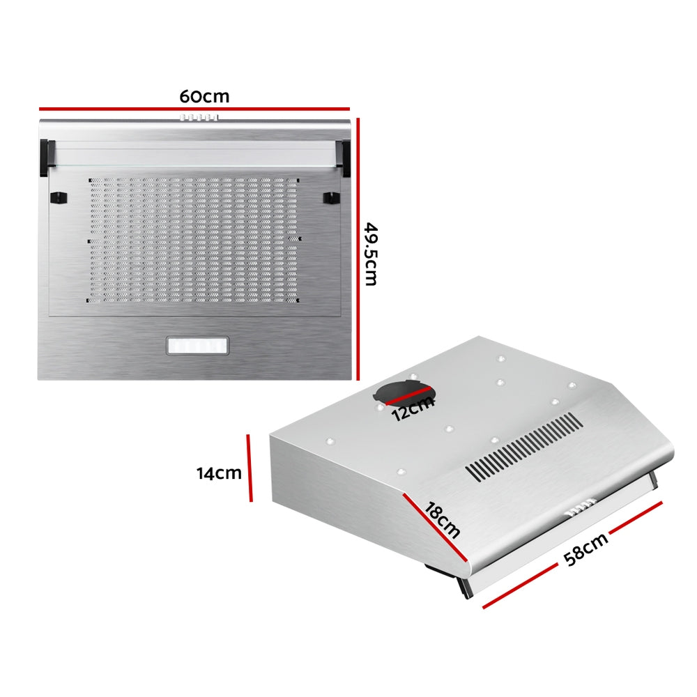 Marlook 600mm Range Hood 60cm Rangehood Kitchen Canopy LED Light Stainless Steel