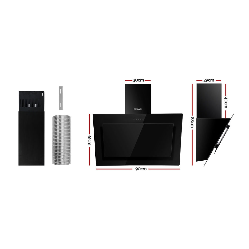 Marlook 900mm Range Hood 90cm Rangehood Glass Black