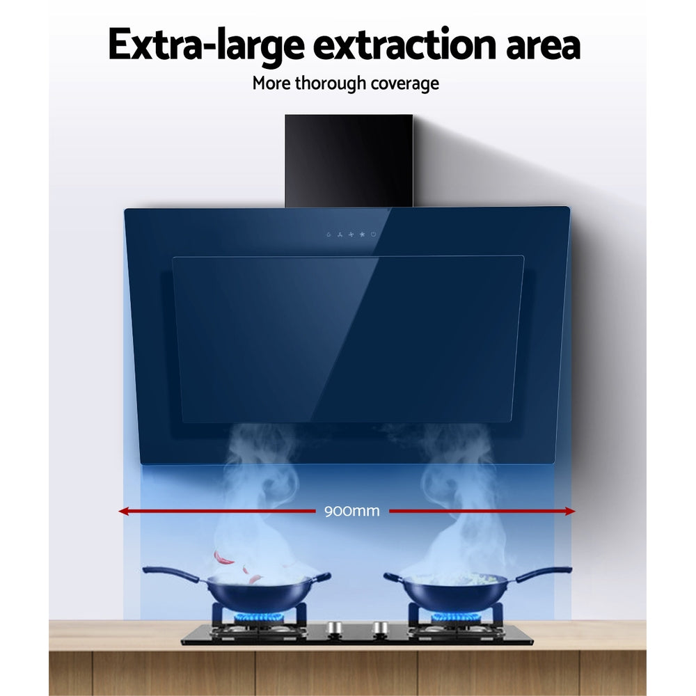 Marlook 900mm Range Hood 90cm Rangehood Glass Black