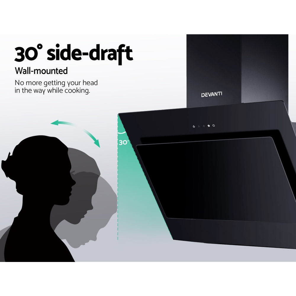 Marlook 900mm Range Hood 90cm Rangehood Glass Black