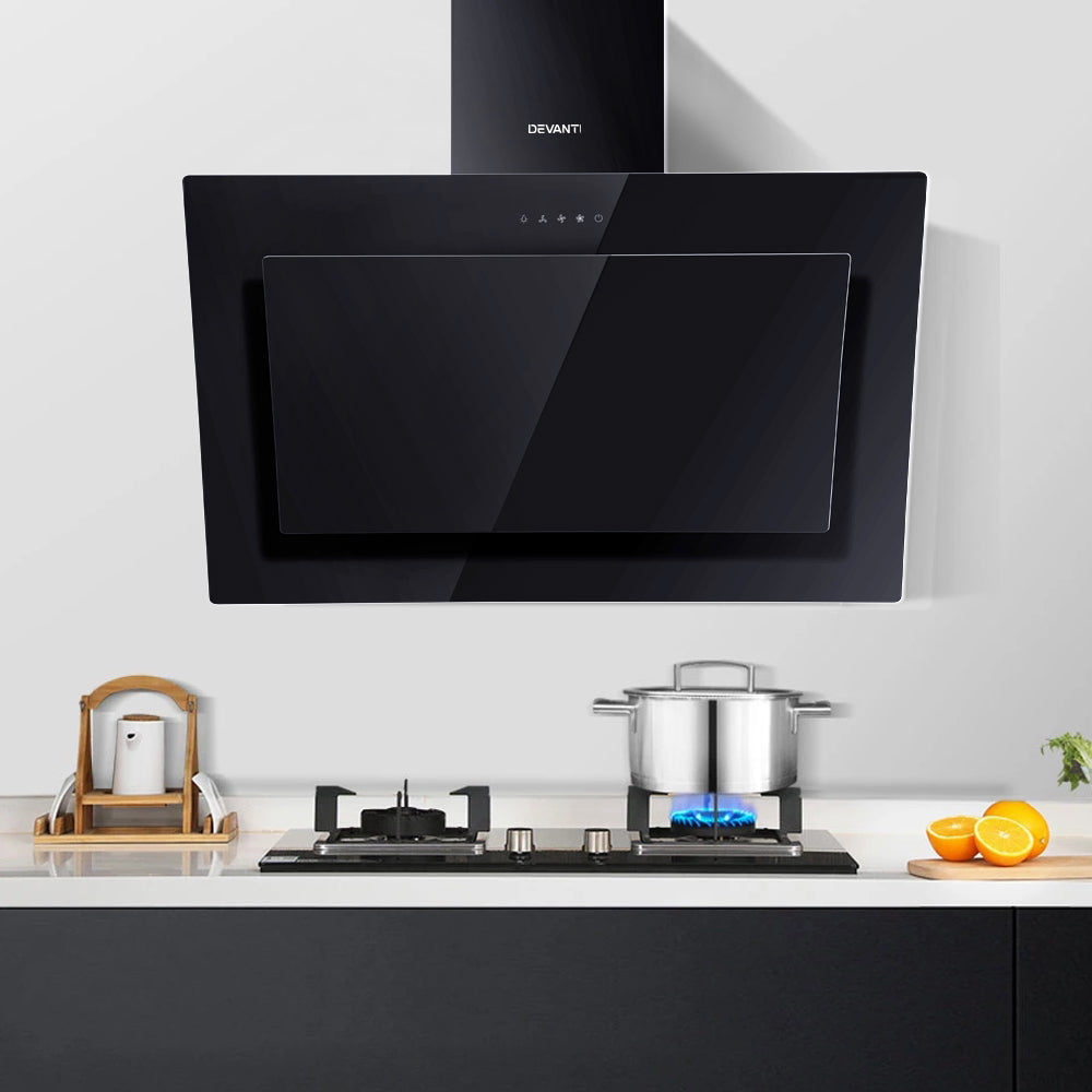 Marlook 900mm Range Hood 90cm Rangehood Glass Black