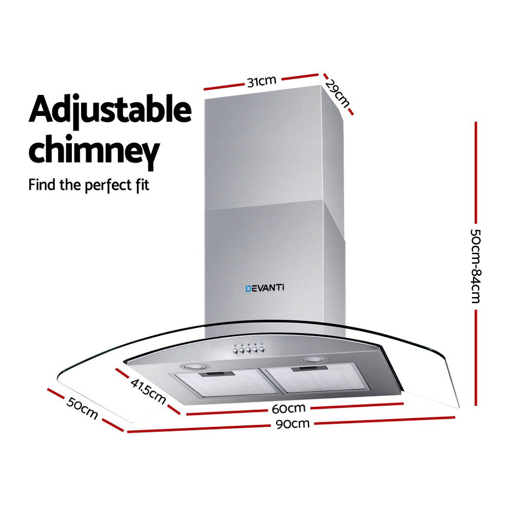 Marlook 900mm Range Hood 90cm Rangehood Glass Canopy