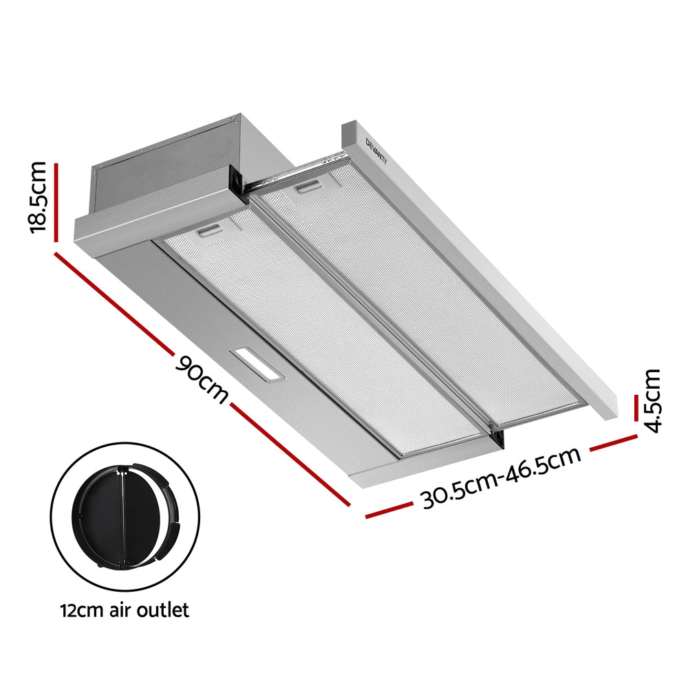 Marlook 900mm Range Hood 90cm Slide out Rangehood Stainless Steel