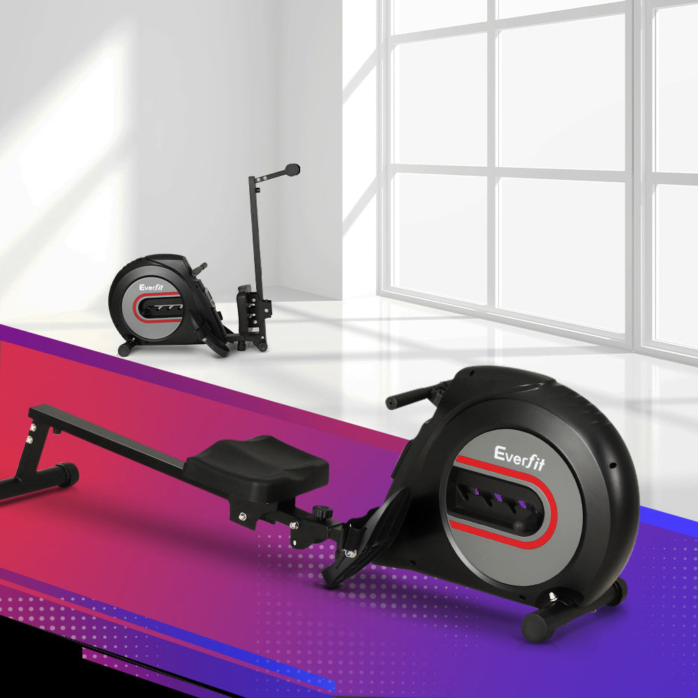 Marlook Rowing Machine Rower Elastic Rope Resistance Fitness Home Cardio Black