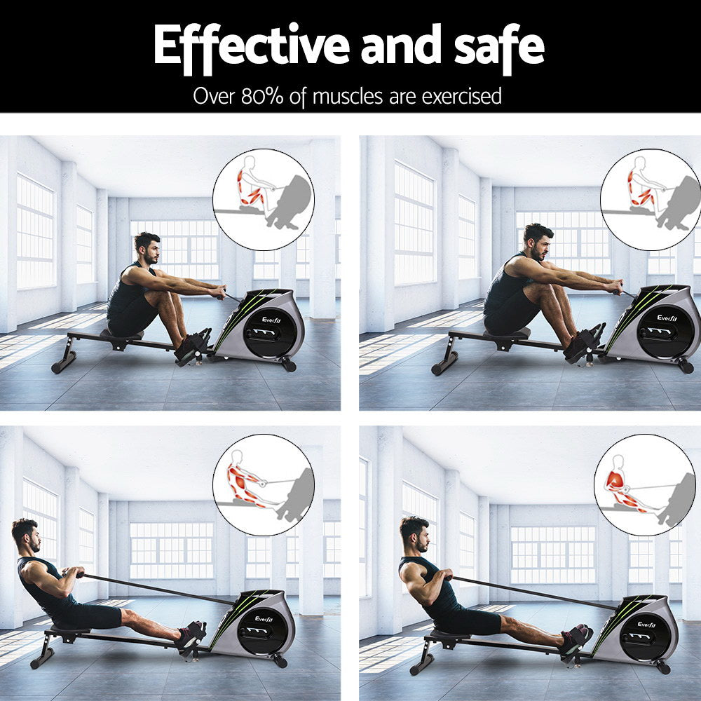 Marlook Rowing Machine Rower Elastic Rope Resistance Fitness Home Cardio Silver