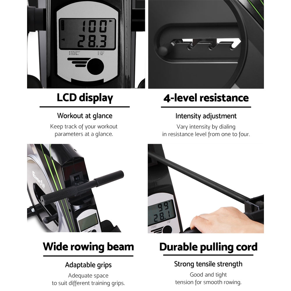 Marlook Rowing Machine Rower Elastic Rope Resistance Fitness Home Cardio Silver