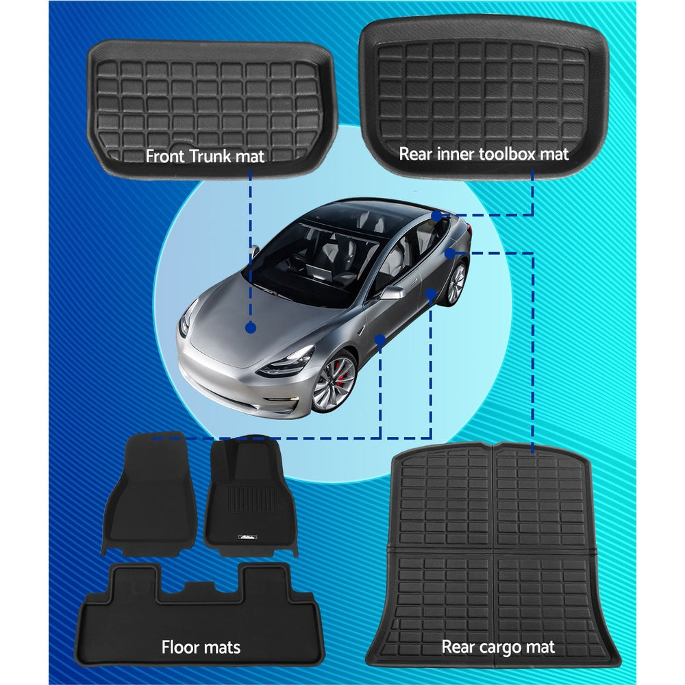 Marlook Car Rubber Floor Trunk Toolbox Cargo Mats for Tesla Model Y 2021-2023