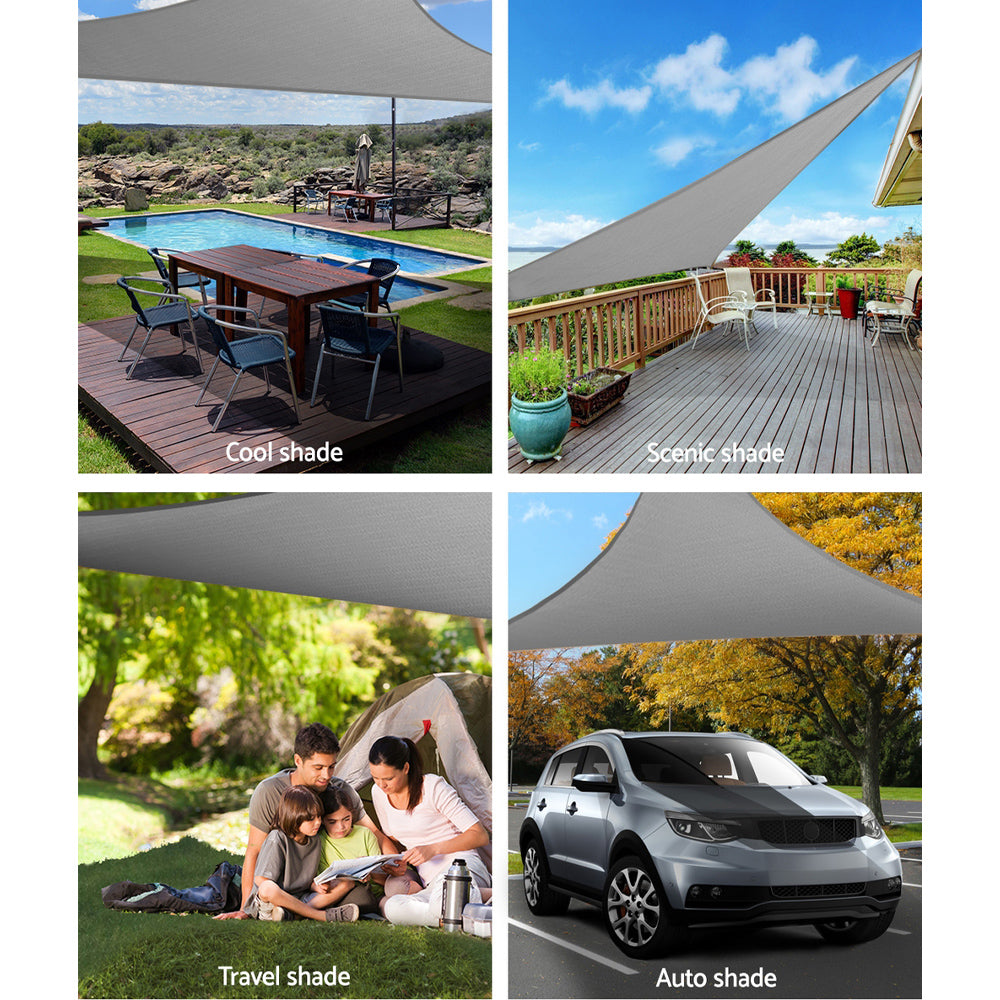 Marlook Shade Sail 3x3x4.3m Triangle 280GSM 98% Grey Shade Cloth