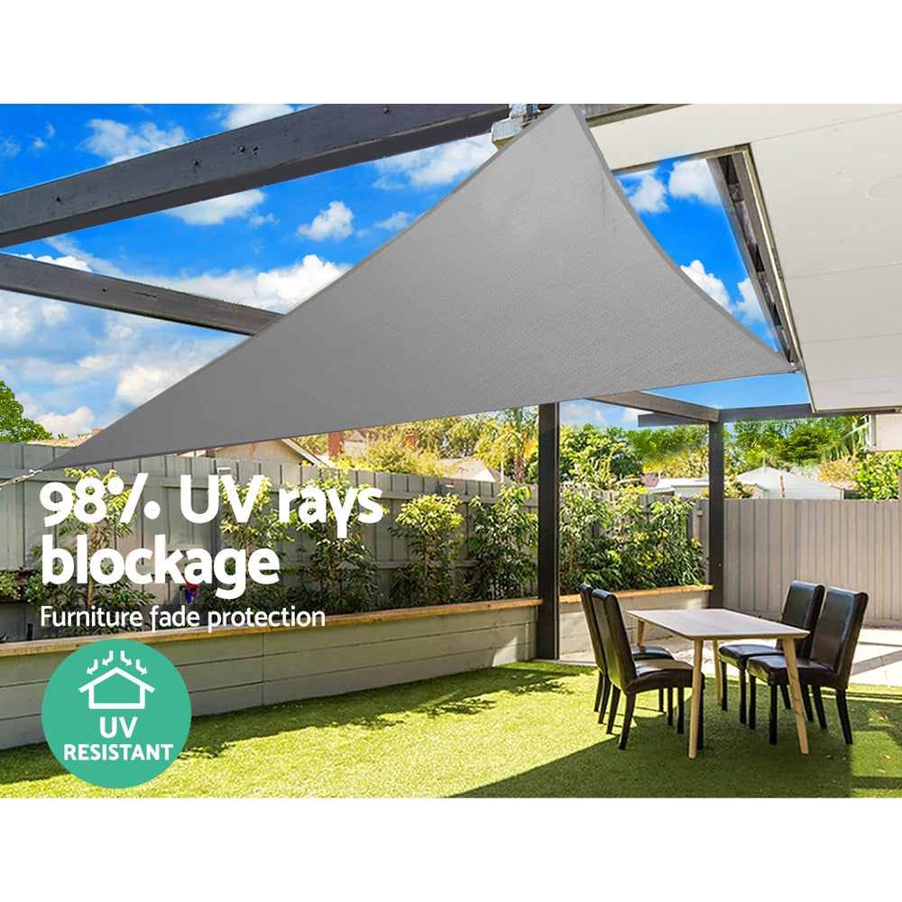 Marlook Shade Sail 6x6x6m Triangle 280GSM 98% Grey Shade Cloth