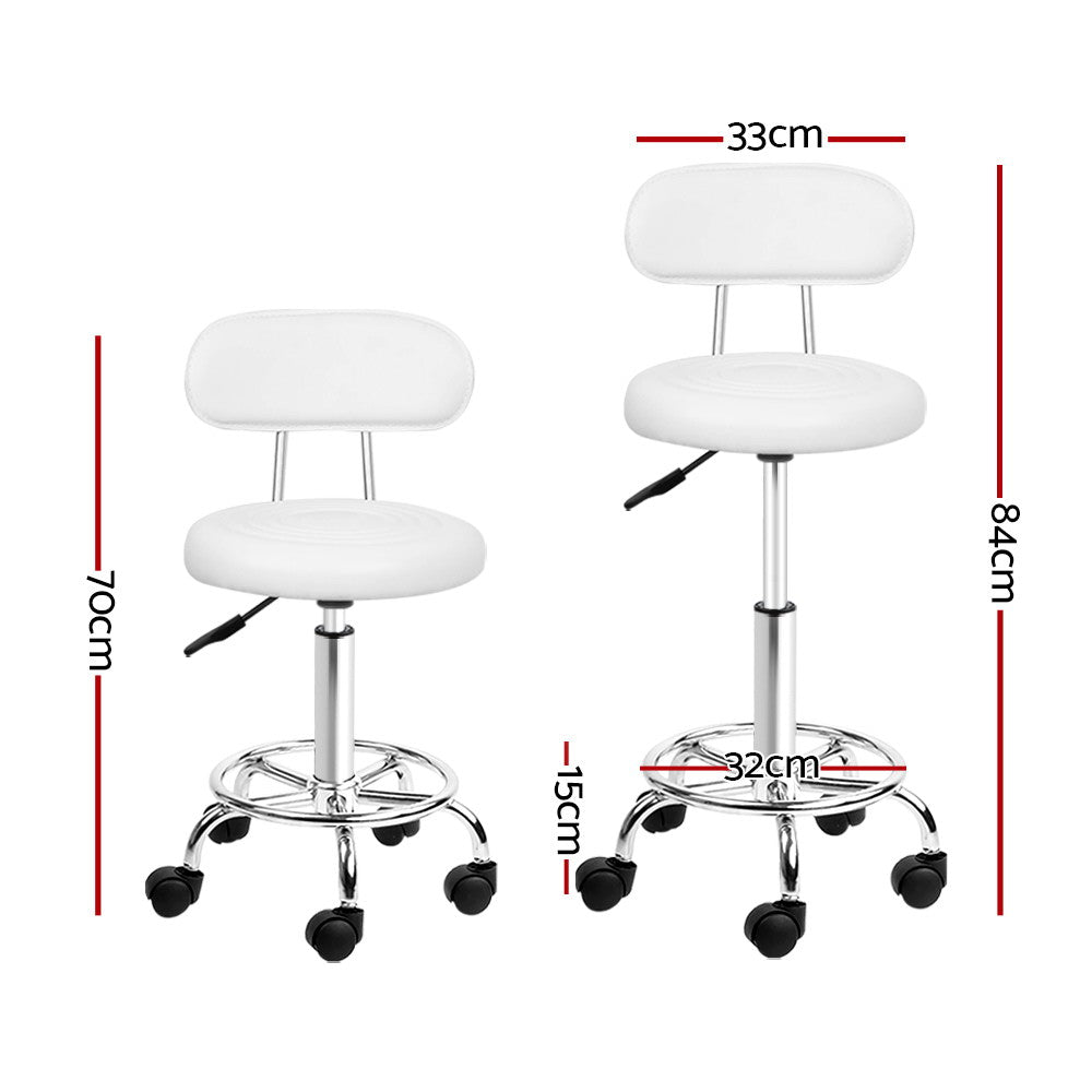 Marlook 2x Salon Stool Swivel Chair Backrest White