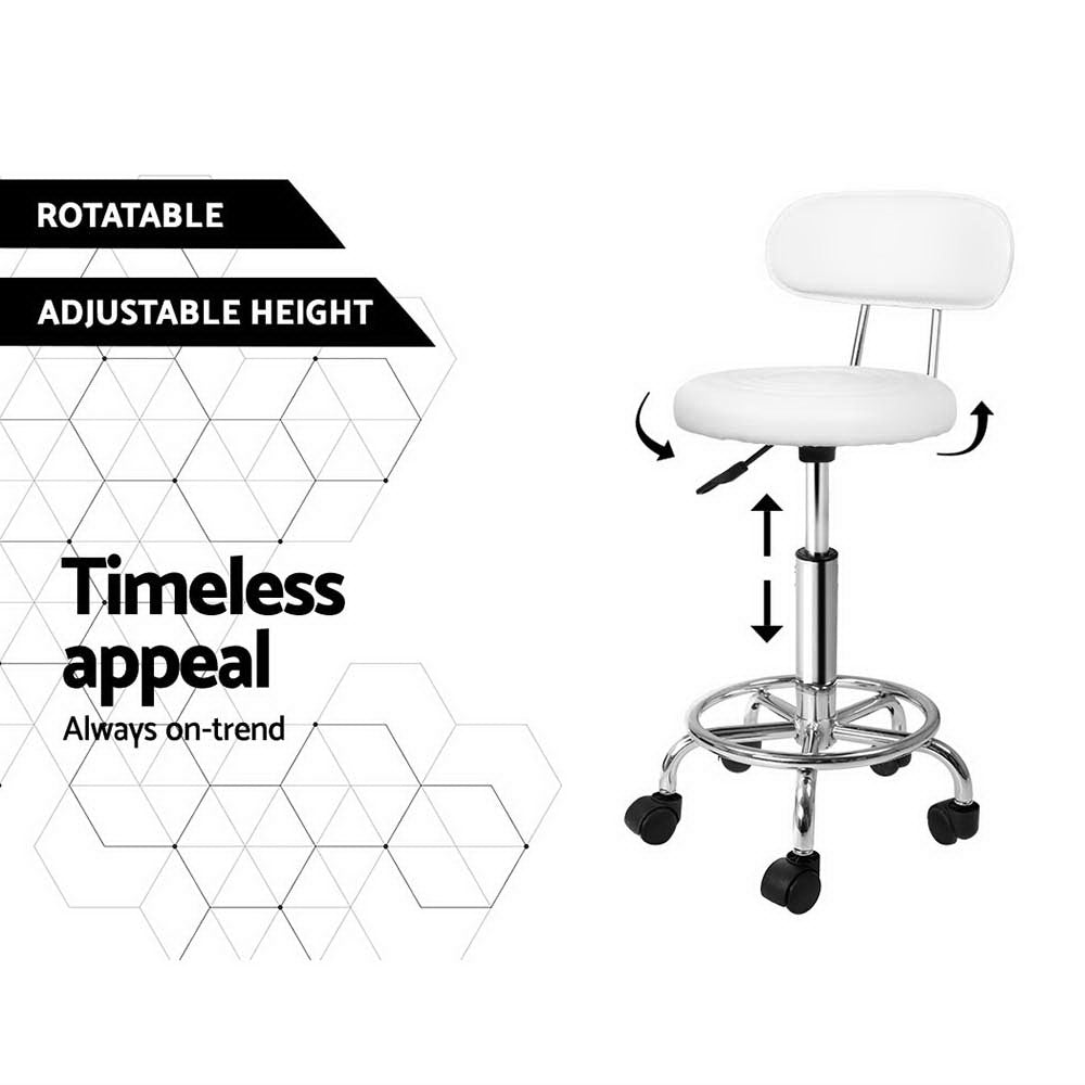 Marlook 2x Salon Stool Swivel Chair Backrest White