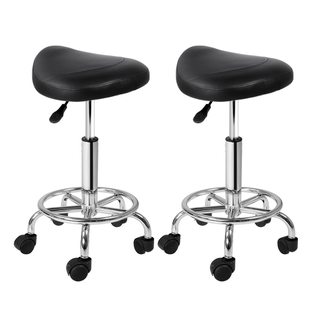 Marlook 2x Salon Stool Saddle Swivel Chair Black