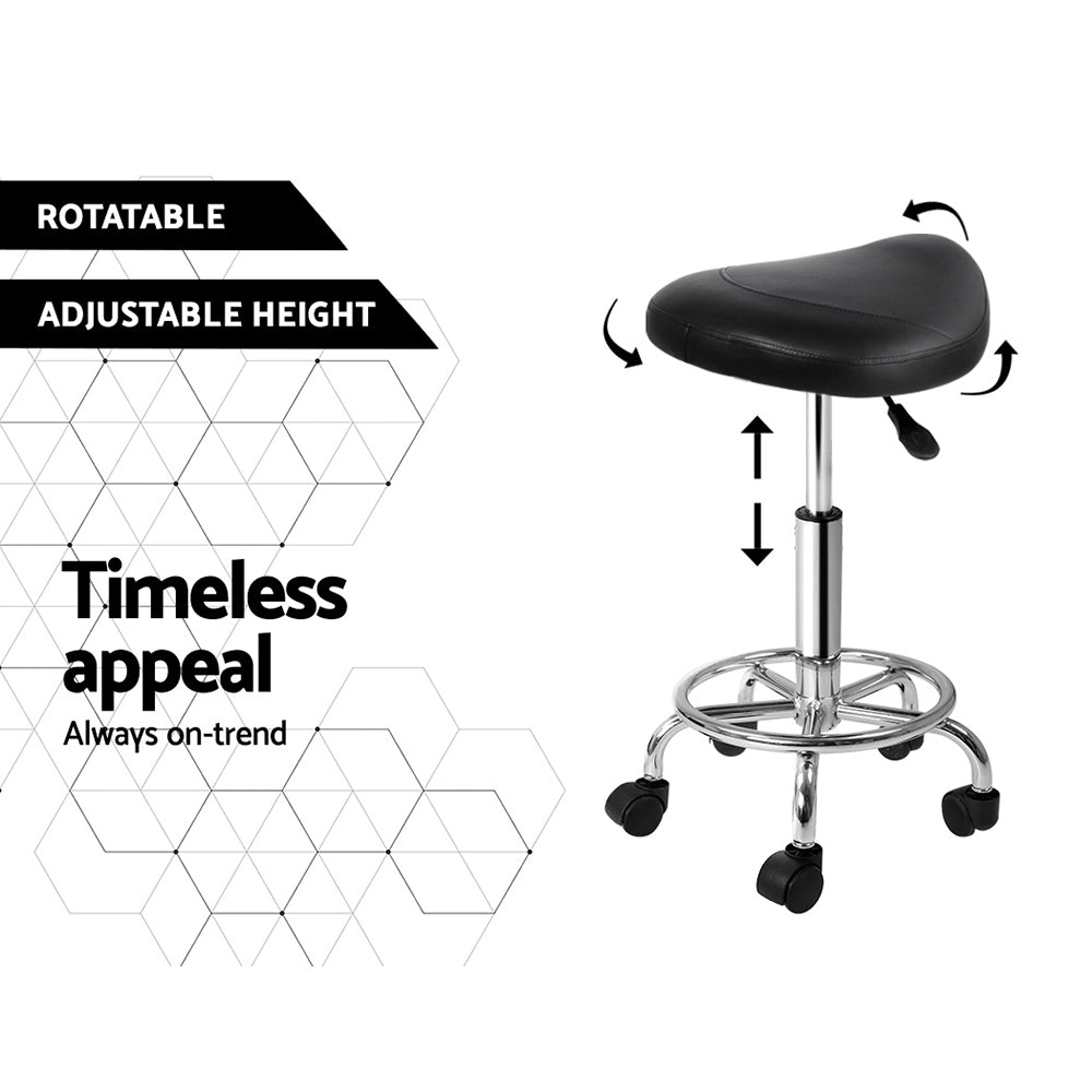 Marlook 2x Salon Stool Saddle Swivel Chair Black