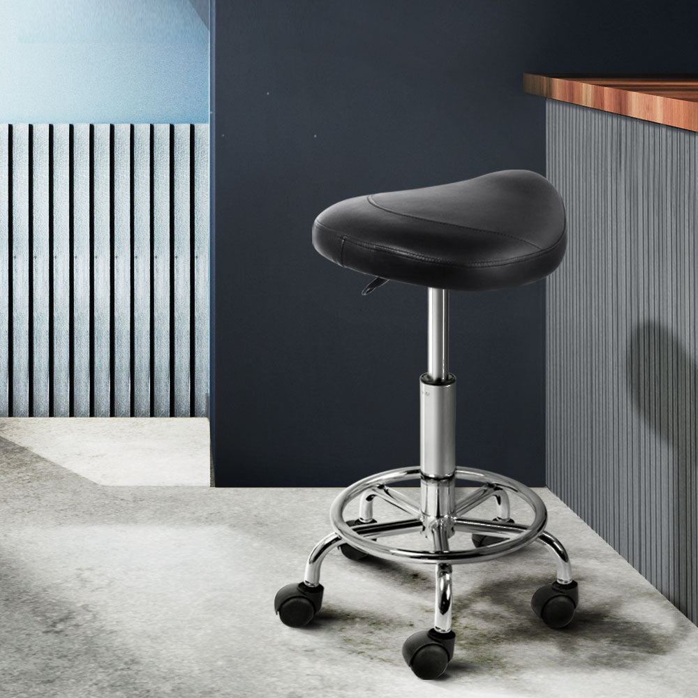Marlook 2x Salon Stool Saddle Swivel Chair Black