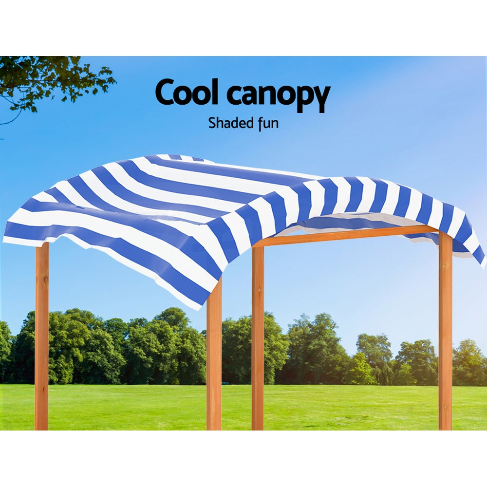 Marlook Kids Sandpit Wooden Sandbox Sand Pit with Canopy Water Basin Toys 146cm