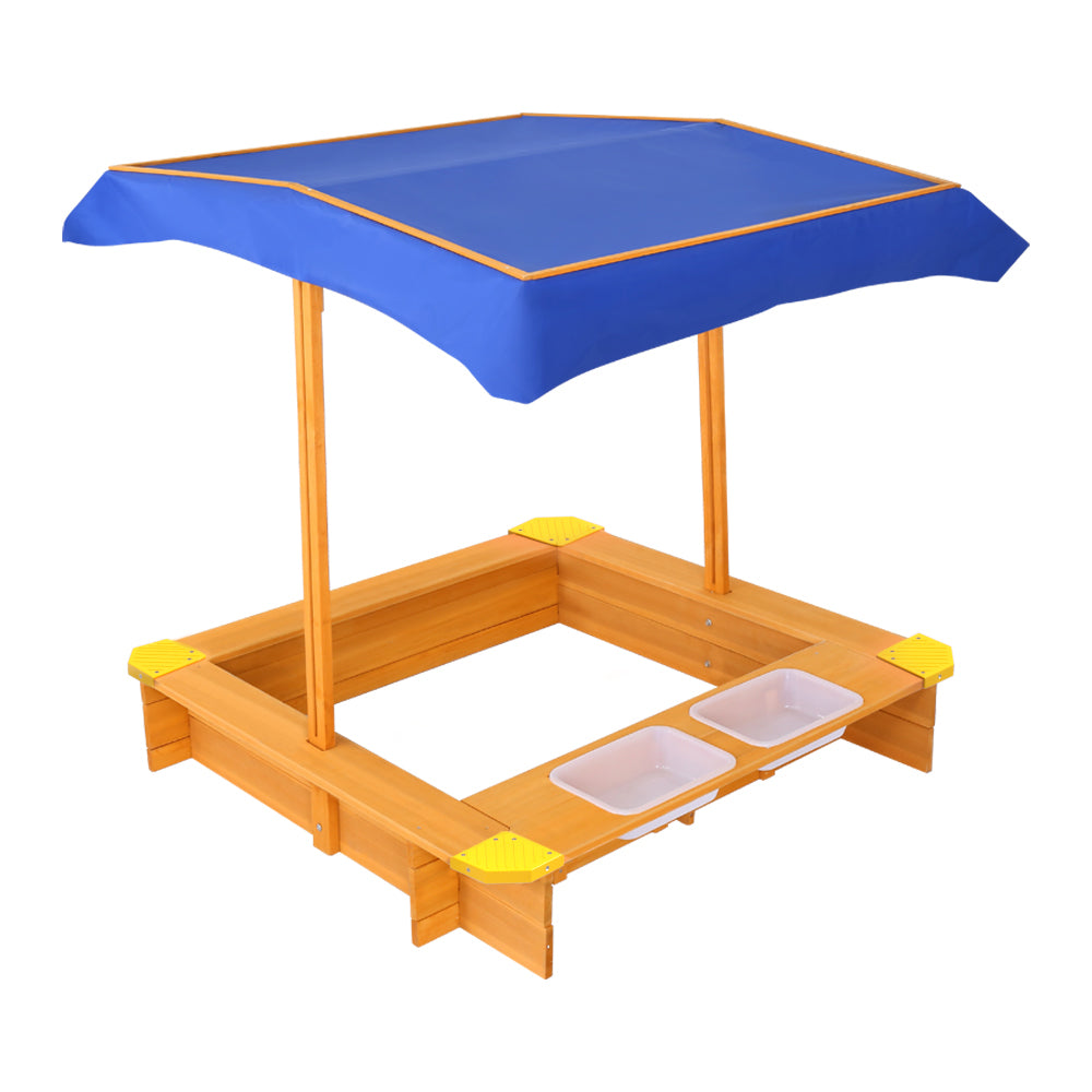 Marlook Kids Sandpit Wooden Sandbox Sand Pit with Canopy Water Basin Toys 103cm