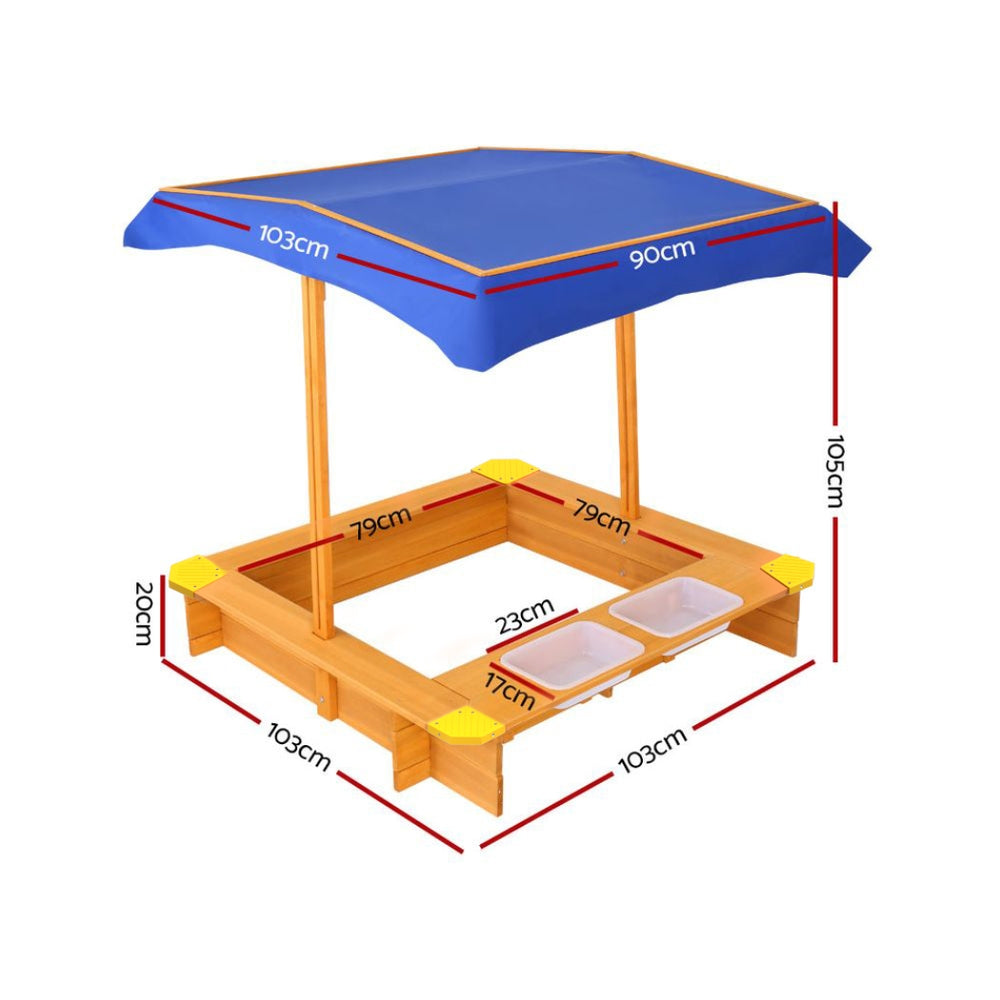 Marlook Kids Sandpit Wooden Sandbox Sand Pit with Canopy Water Basin Toys 103cm