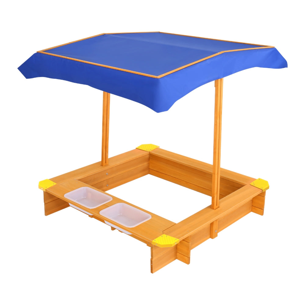 Marlook Kids Sandpit Wooden Sandbox Sand Pit with Canopy Water Basin Toys 103cm