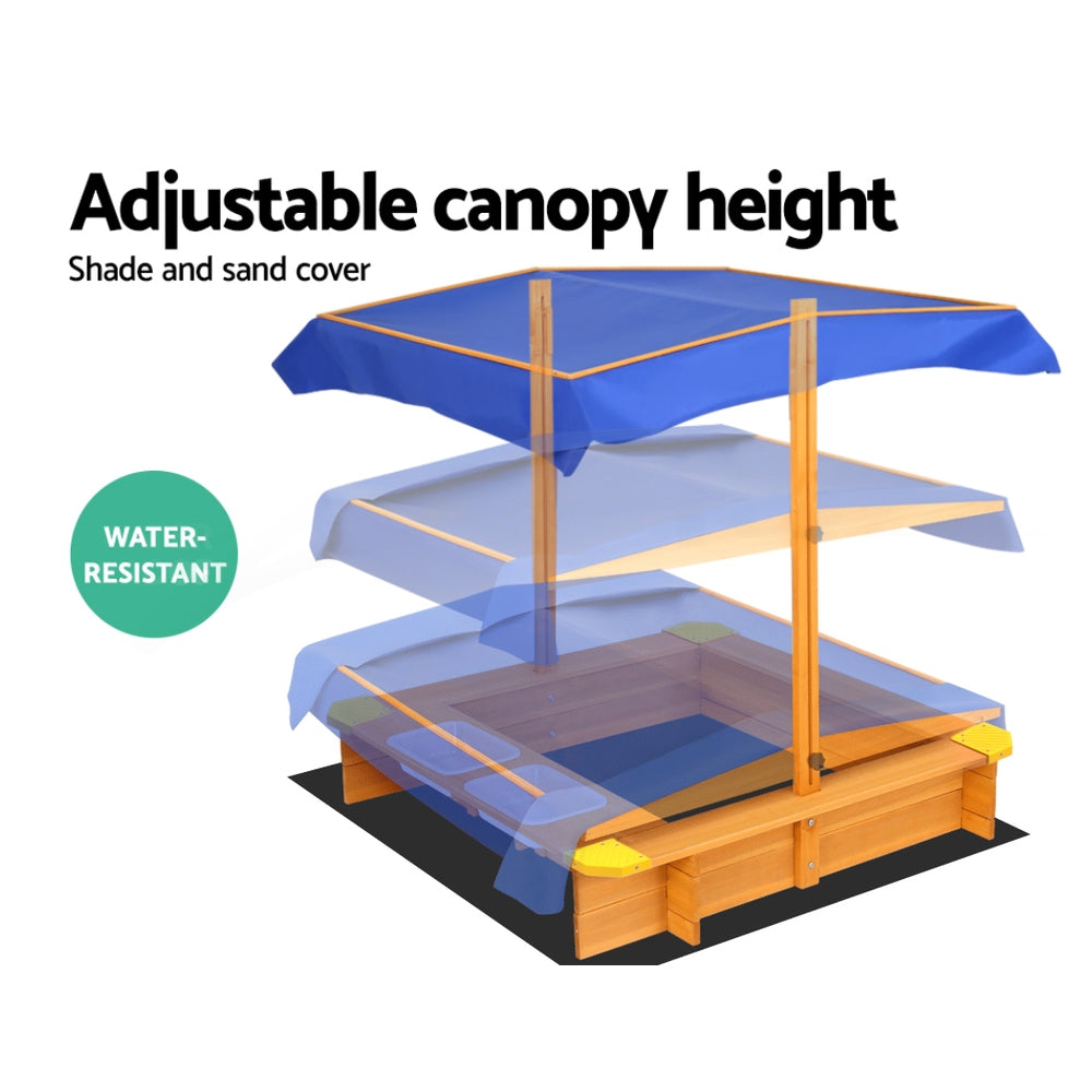 Marlook Kids Sandpit Wooden Sandbox Sand Pit with Canopy Water Basin Toys 103cm