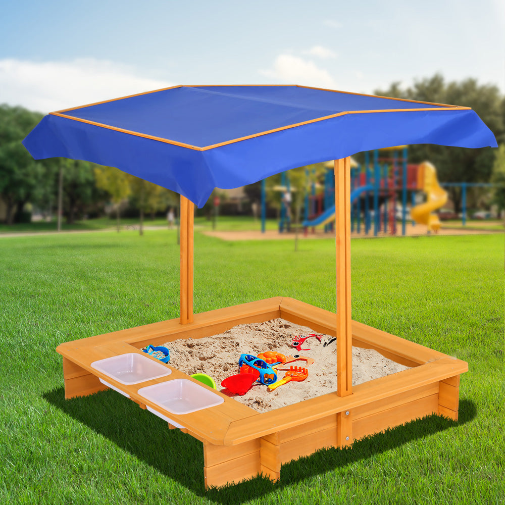 Marlook Kids Sandpit Wooden Sandbox Sand Pit with Canopy Water Basin Toys 103cm