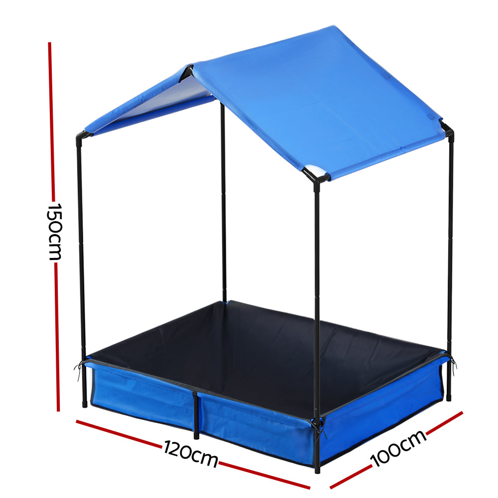 Marlook Kids Sandpit Metal Sandbox Sand Pit with Canopy Cover Outdoor Toys 120cm