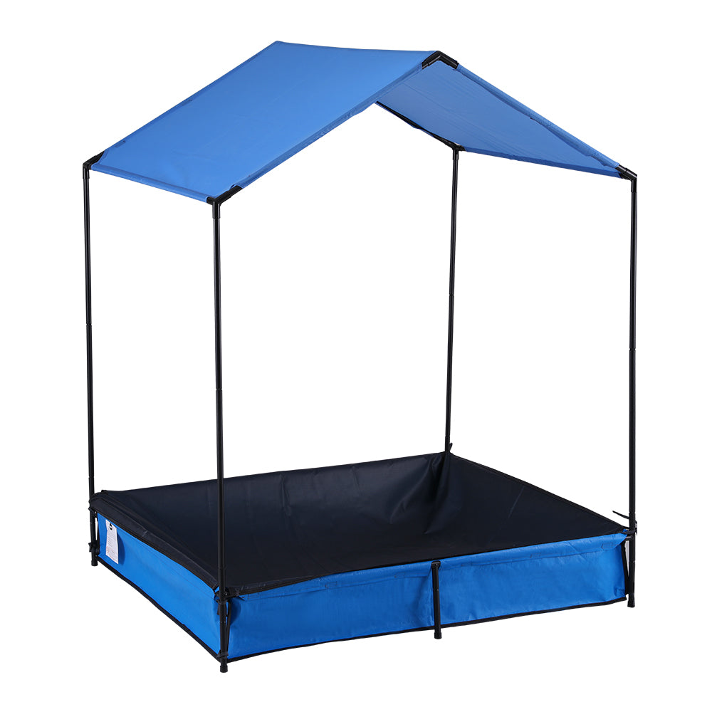 Marlook Kids Sandpit Metal Sandbox Sand Pit with Canopy Cover Outdoor Toys 120cm