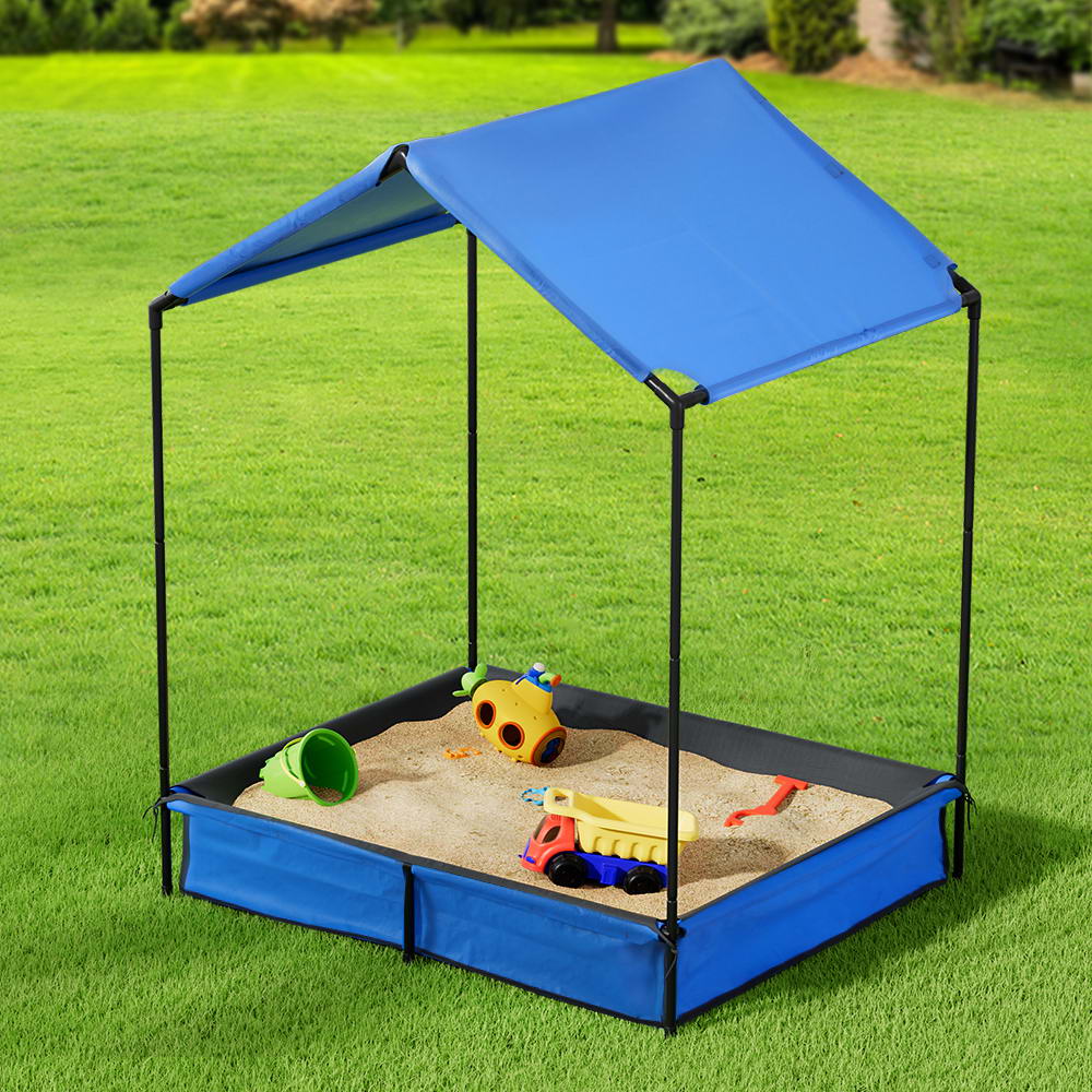 Marlook Kids Sandpit Metal Sandbox Sand Pit with Canopy Cover Outdoor Toys 120cm