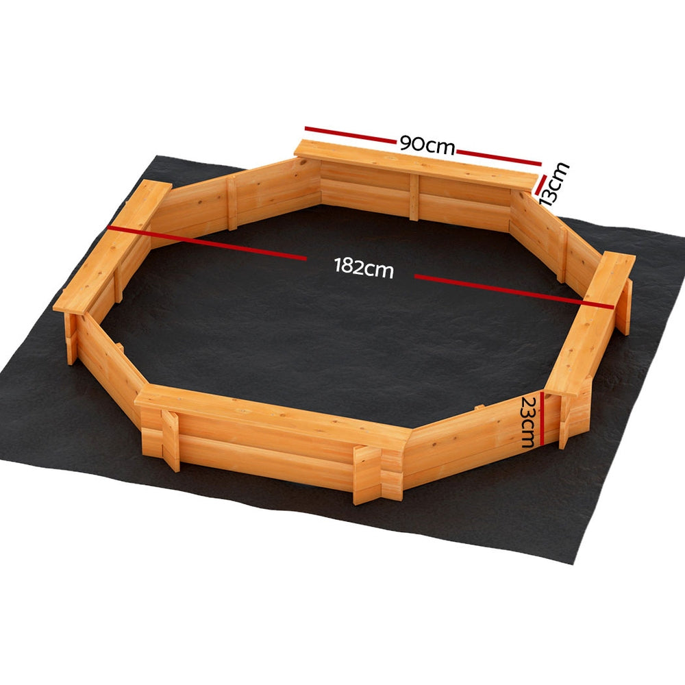 Marlook Kids Sandpit Wooden Round Sand Pit with Cover Bench Seat Beach Toys 182cm
