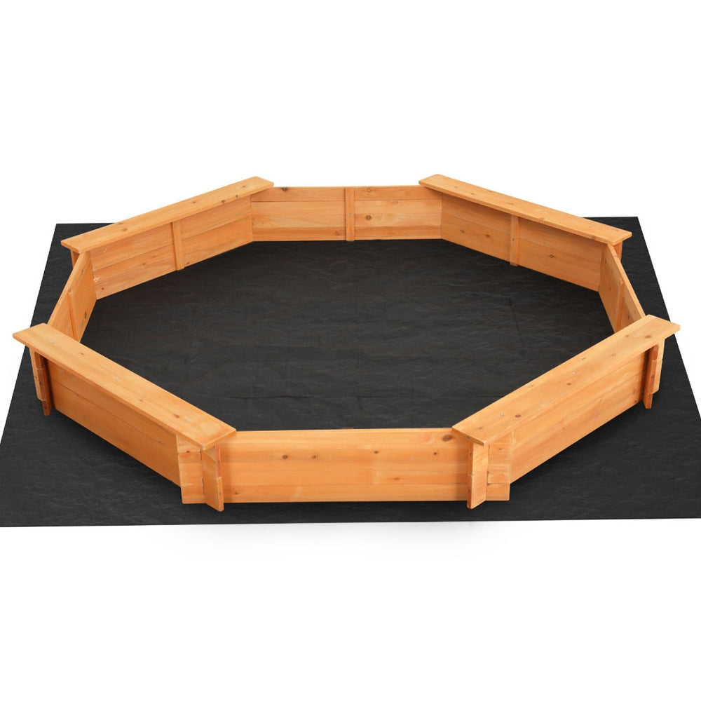 Marlook Kids Sandpit Wooden Round Sand Pit with Cover Bench Seat Beach Toys 182cm