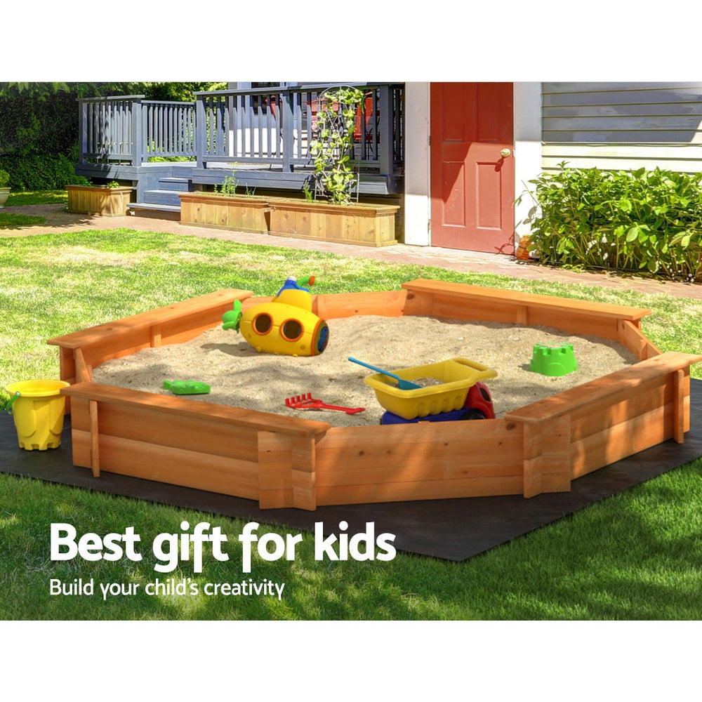 Marlook Kids Sandpit Wooden Round Sand Pit with Cover Bench Seat Beach Toys 182cm