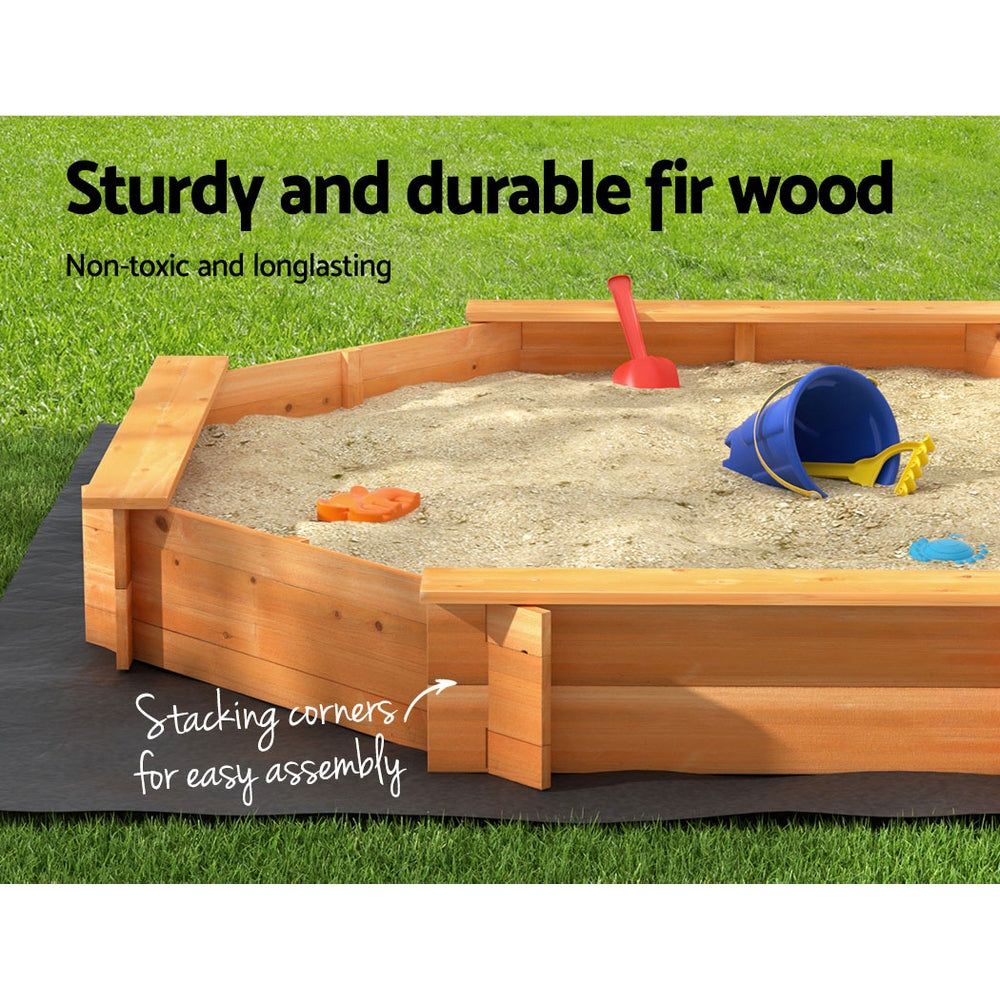 Marlook Kids Sandpit Wooden Round Sand Pit with Cover Bench Seat Beach Toys 182cm
