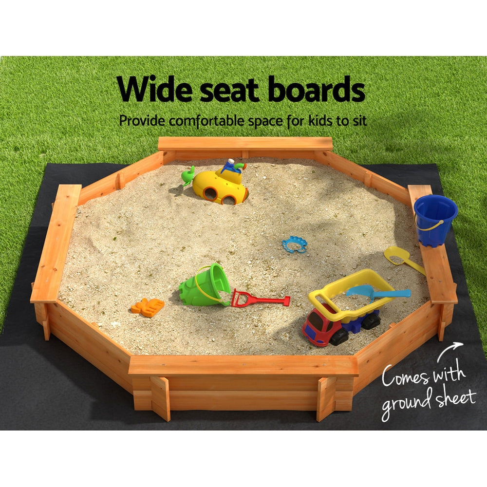 Marlook Kids Sandpit Wooden Round Sand Pit with Cover Bench Seat Beach Toys 182cm