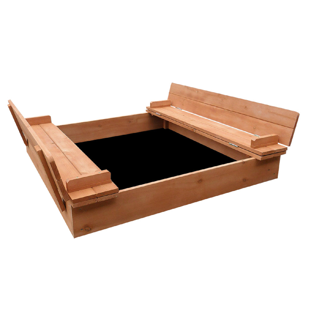 Marlook Kids Sandpit Wooden Sandbox Sand Pit Foldable Seat Outdoor Beach Toys 90cm