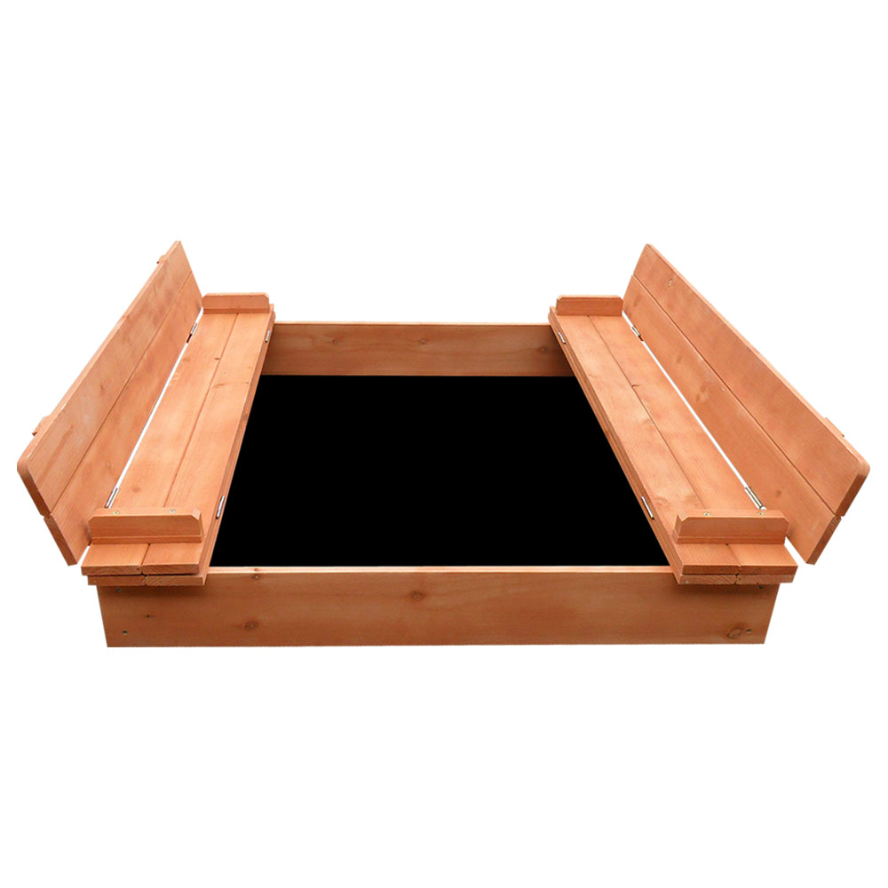 Marlook Kids Sandpit Wooden Sandbox Sand Pit Foldable Seat Outdoor Beach Toys 90cm