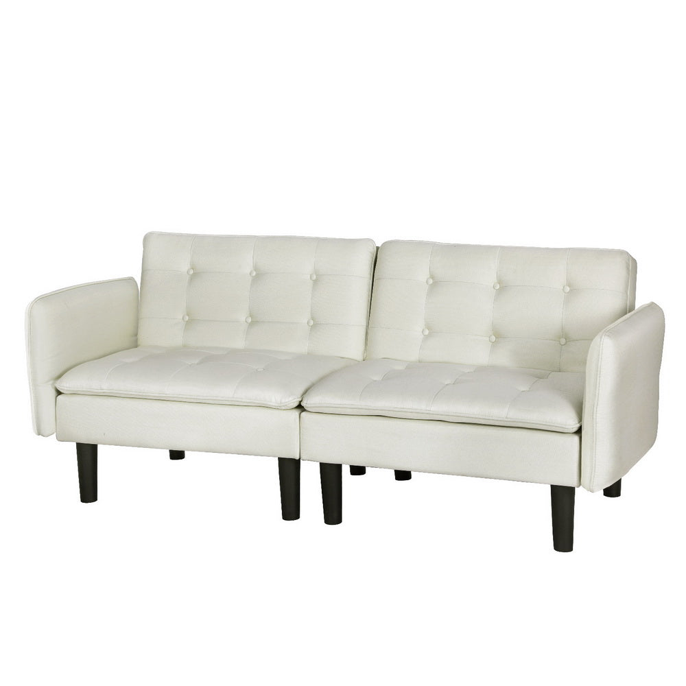 Marlook Sofa Bed 3 Seater Tufted Faux Linen Beige