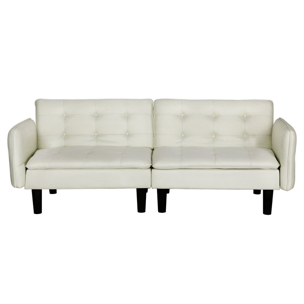 Marlook Sofa Bed 3 Seater Tufted Faux Linen Beige