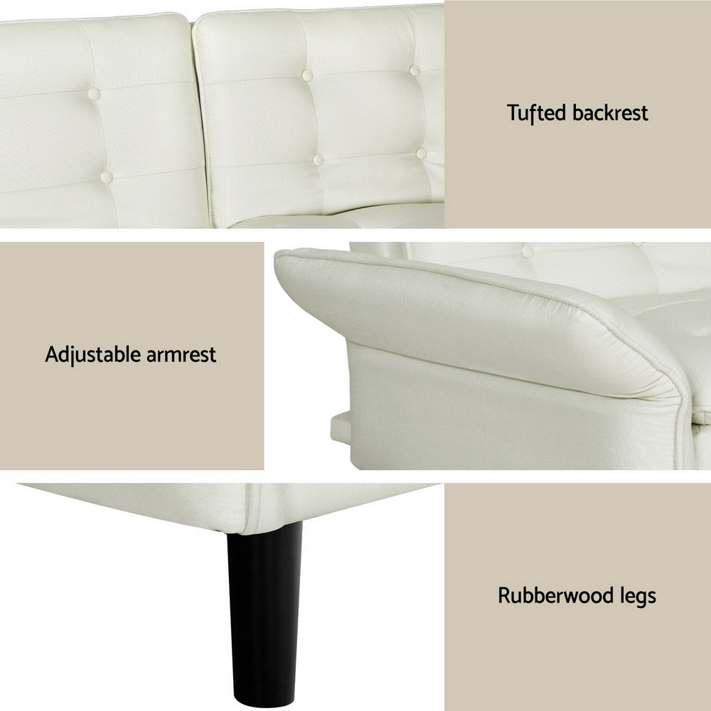 Marlook Sofa Bed 3 Seater Tufted Faux Linen Beige
