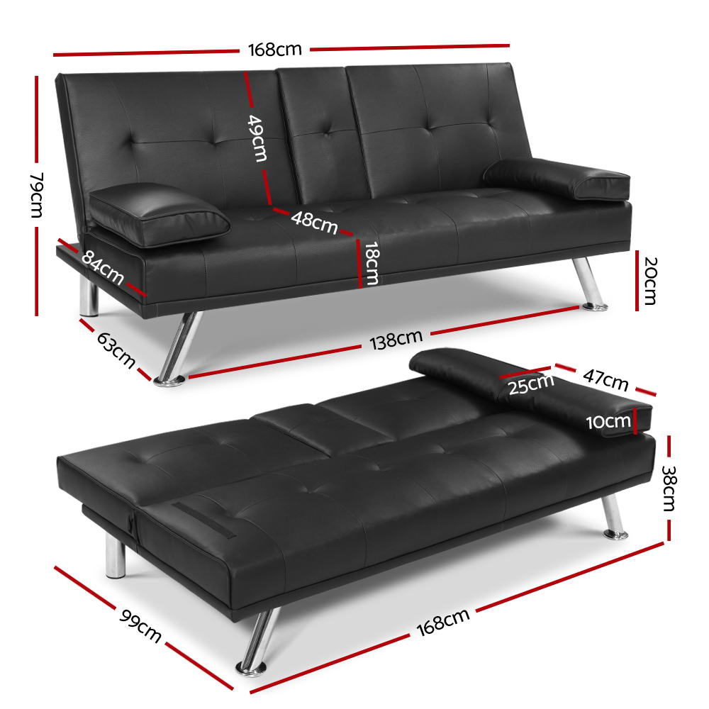 Marlook Sofa Bed 168CM Black PU Leather