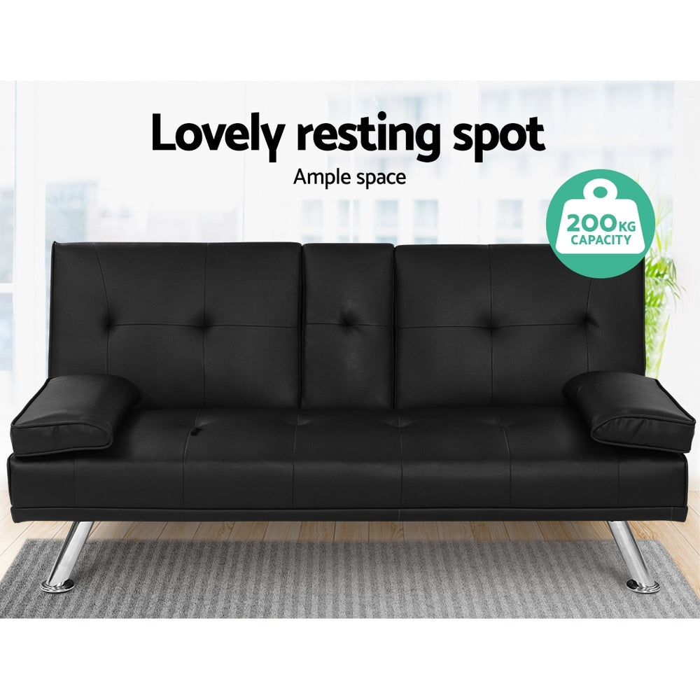 Marlook Sofa Bed 168CM Black PU Leather