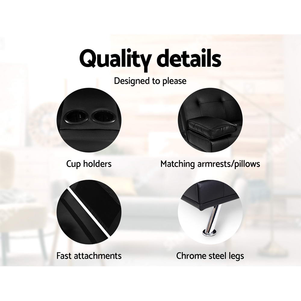 Marlook Sofa Bed 168CM Black PU Leather