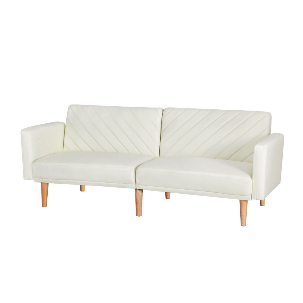 Marlook Sofa Bed 3 Seater Tilted Faux Linen Beige