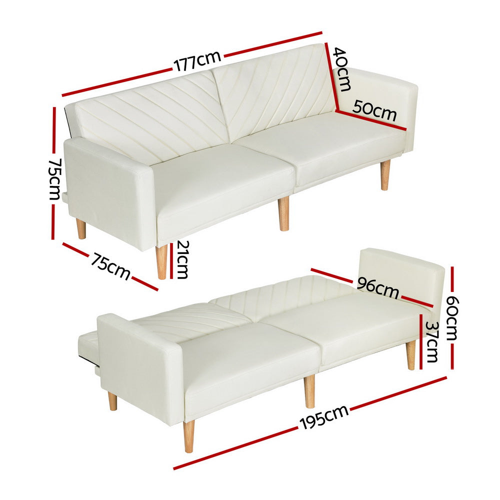 Marlook Sofa Bed 3 Seater Tilted Faux Linen Beige