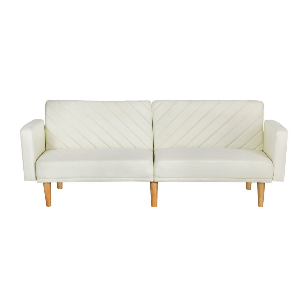 Marlook Sofa Bed 3 Seater Tilted Faux Linen Beige