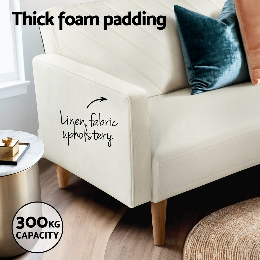 Marlook Sofa Bed 3 Seater Tilted Faux Linen Beige