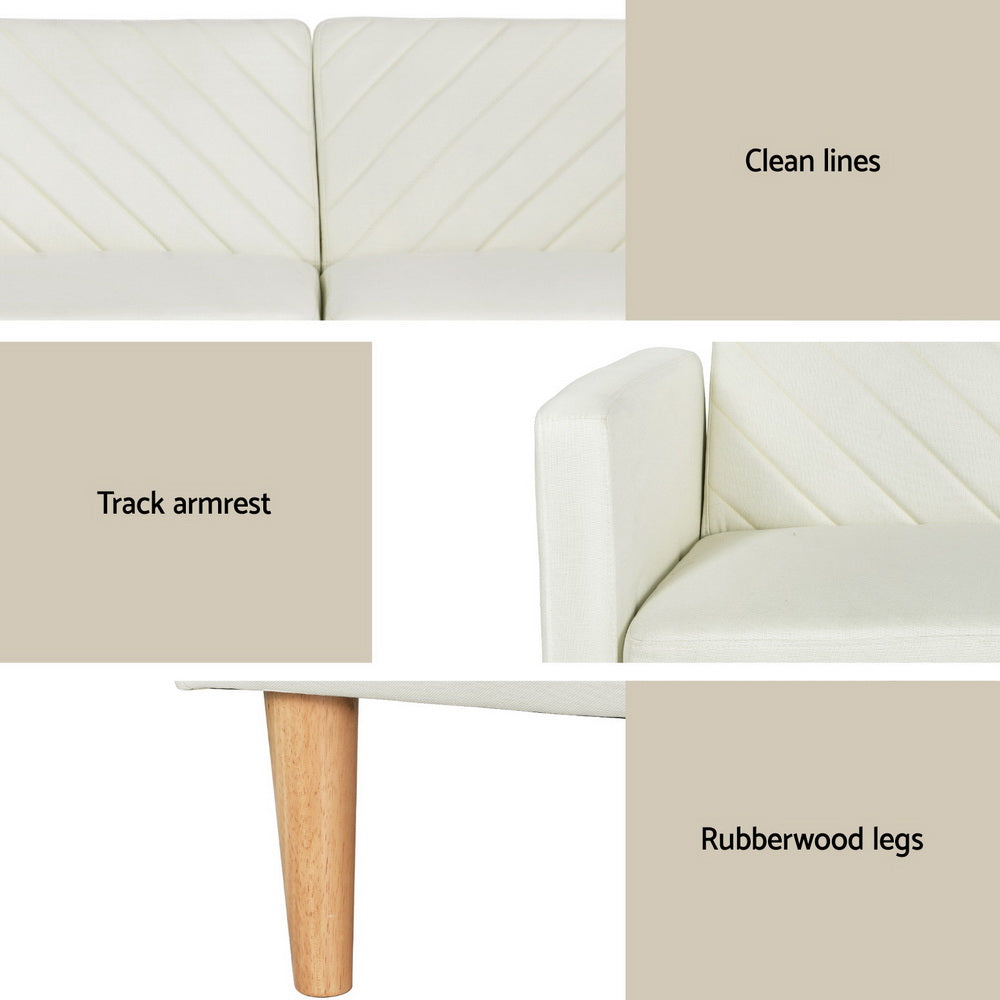 Marlook Sofa Bed 3 Seater Tilted Faux Linen Beige