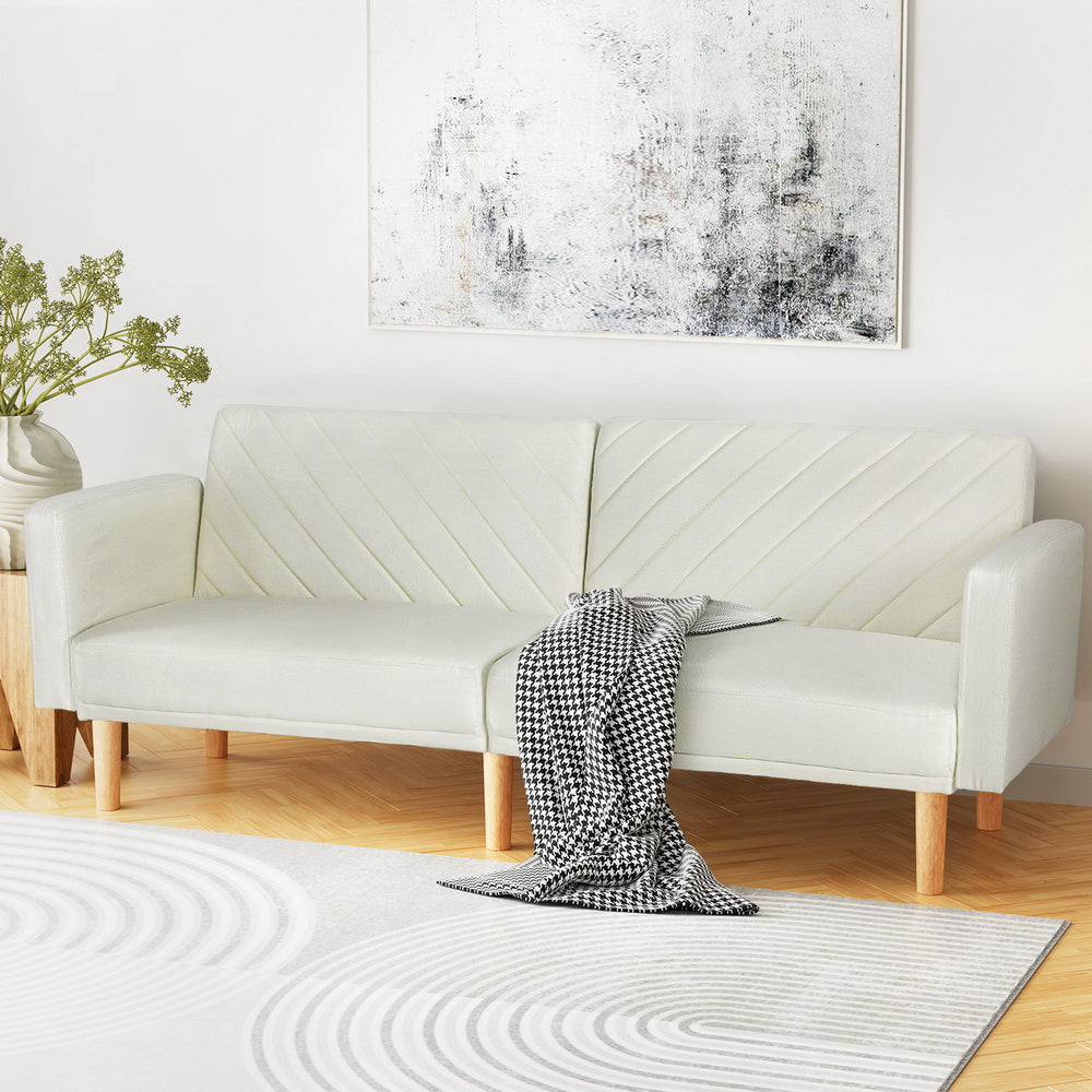 Marlook Sofa Bed 3 Seater Tilted Faux Linen Beige