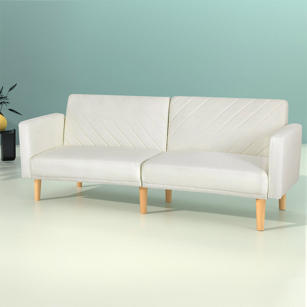 Marlook Sofa Bed 3 Seater Tilted Faux Linen Beige